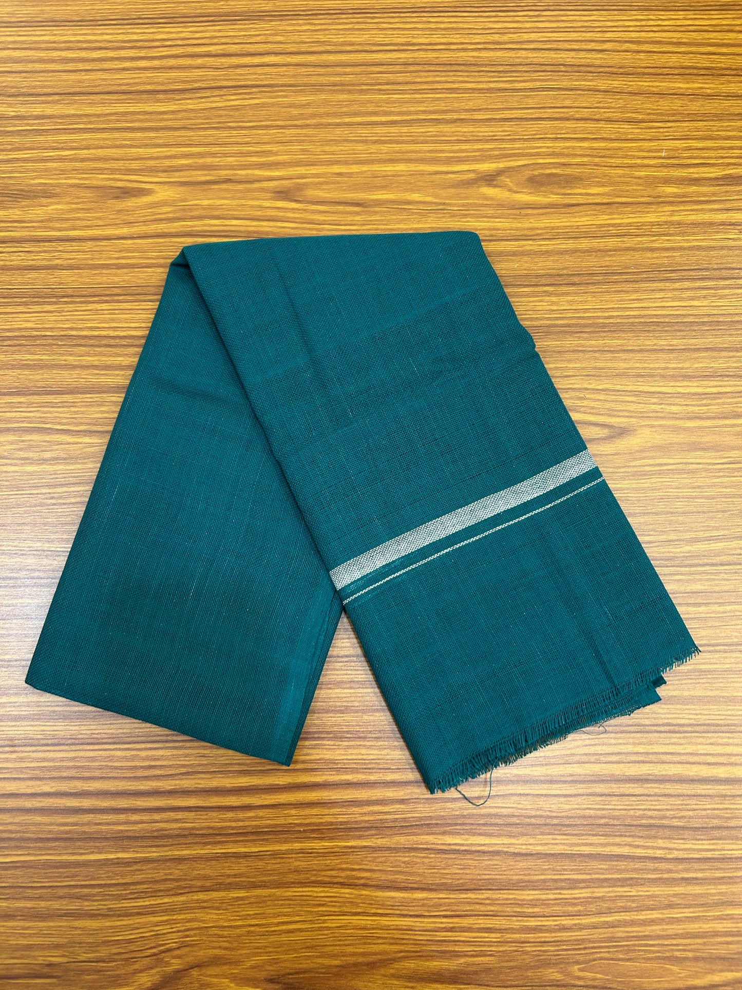 Kaitharikada - Handloom Pure Cotton Kerala Towel - Thorthu - Dark Green Body With White Kara - 1 KK51203 ELA