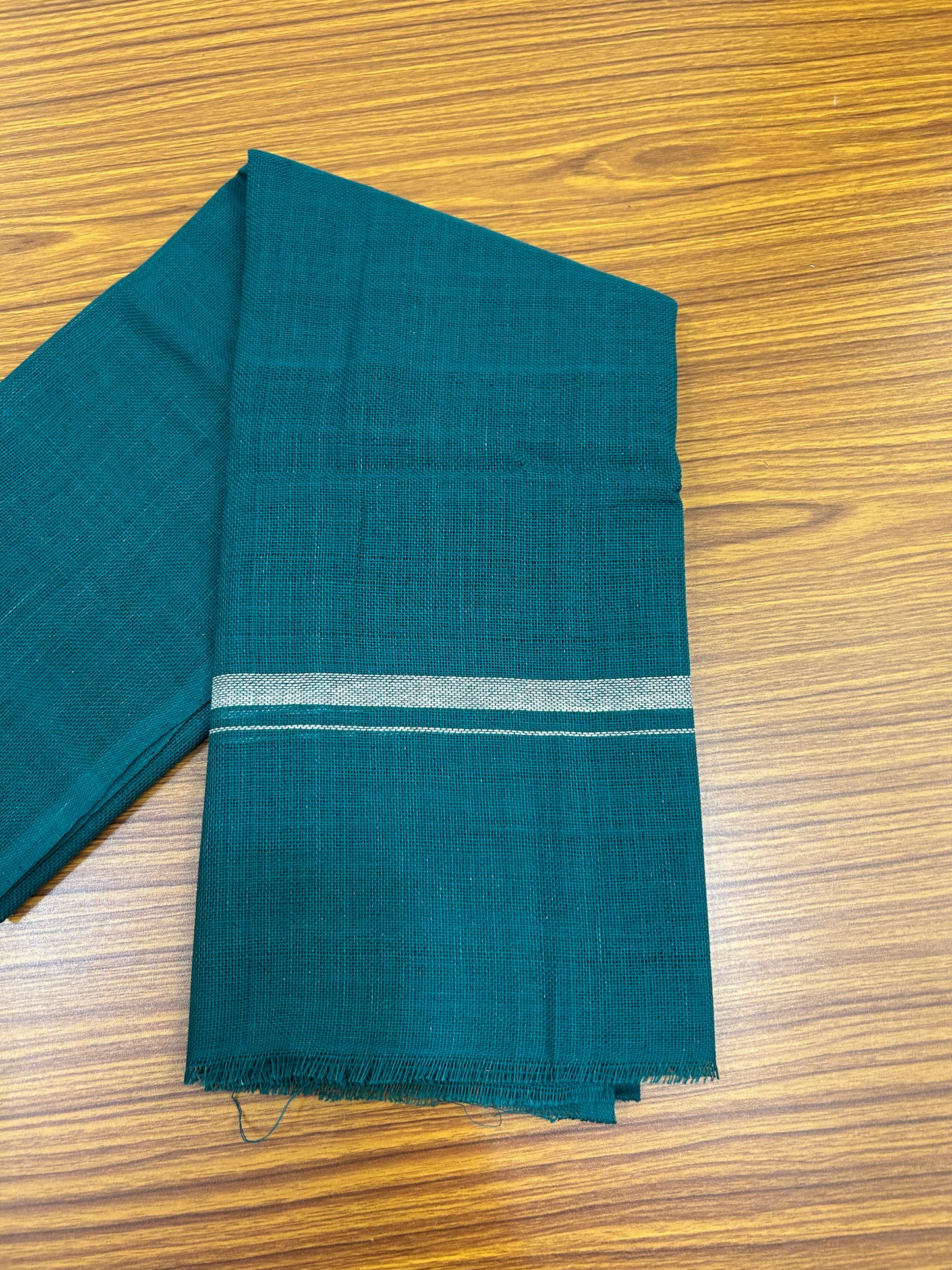 Kaitharikada - Handloom Pure Cotton Kerala Towel - Thorthu - Dark Green Body With White Kara - 1 KK51203 ELA