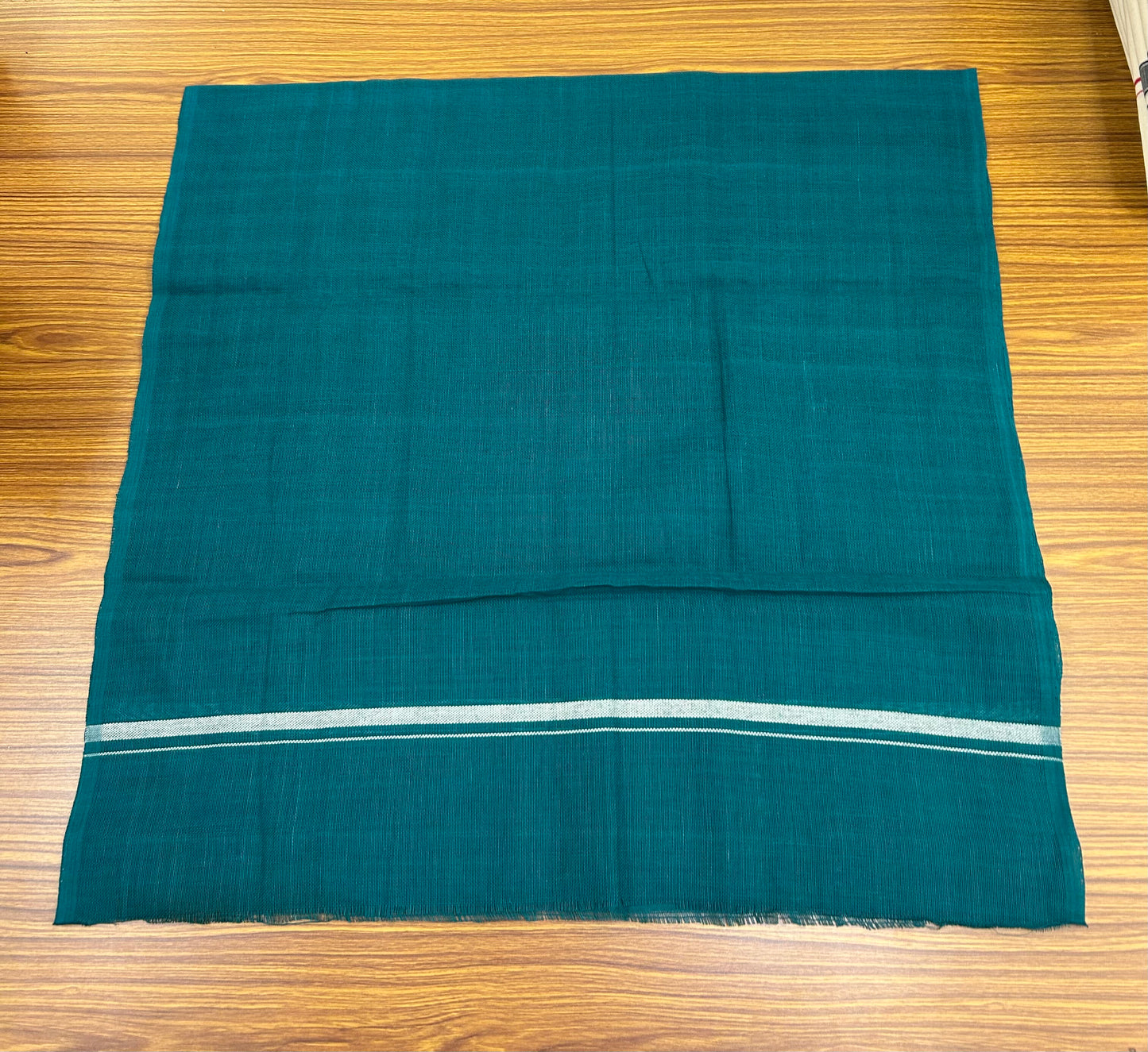 Kaitharikada - Handloom Pure Cotton Kerala Towel - Thorthu - Dark Green Body With White Kara - 1 KK51203 ELA