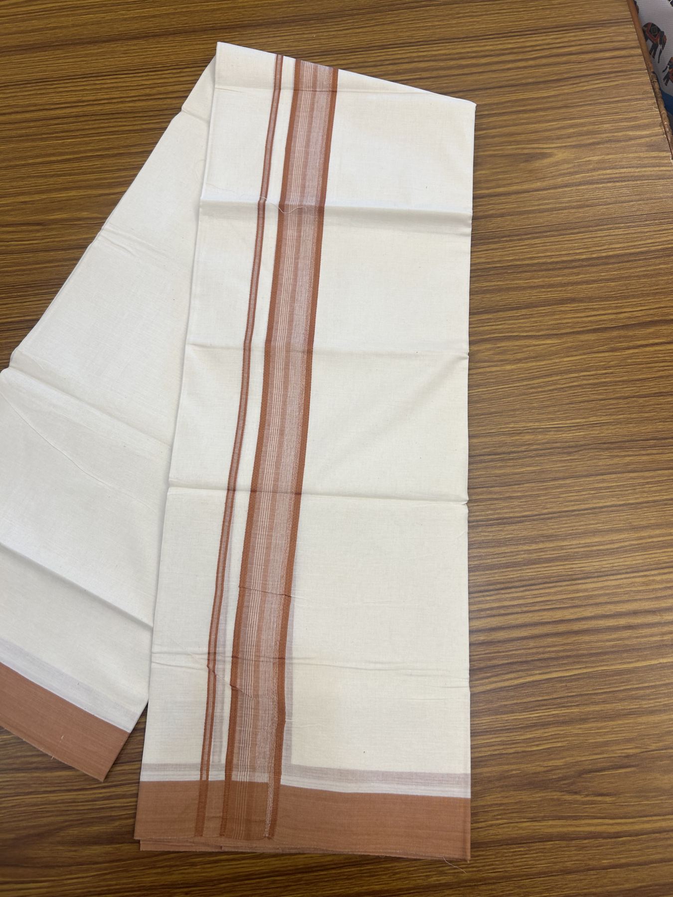 20% Discount! Kaitharikada Balaramapuram Double Off White Mundu/Dhoti - 100x80 - 1.5 Inch Burnt Orange Shaded Stripes Kara 4 mtr (8.5 muzham) - 23 KK5311 VAS
