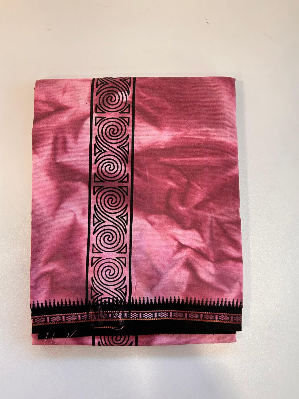 Single Kaily / Lungi - Kaitharikada - Mixed Cotton - 40s twisted - 2 inch Black Printed Design Kara With Pastel Maroon & White Shaded Colour Body (2 meter / 4 muzham) -  53 KK8088 SAT