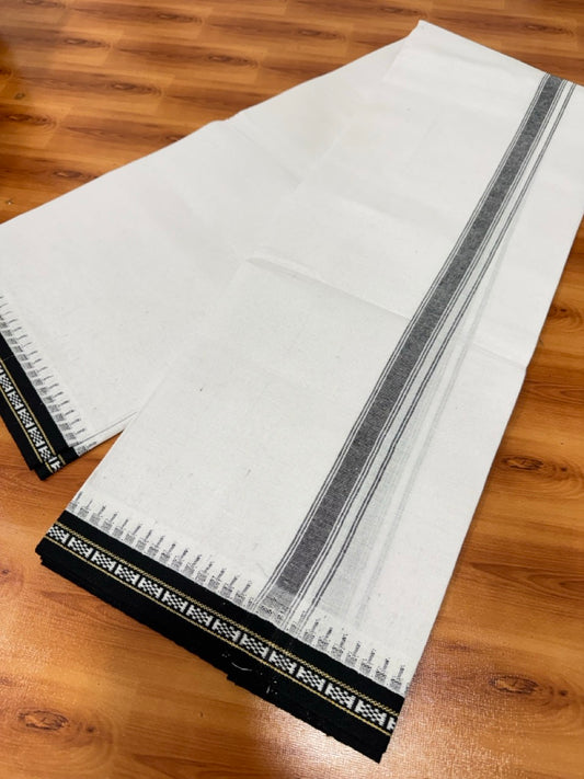 Kathar Type Single Mundu White 20S Pure Cotton Kaitharikada Special - Kaily / Lungi -  1.5 inch Black Striped kara Kuppadam Border (2 meter / 4 muzham) - 1 KK5482 KUT