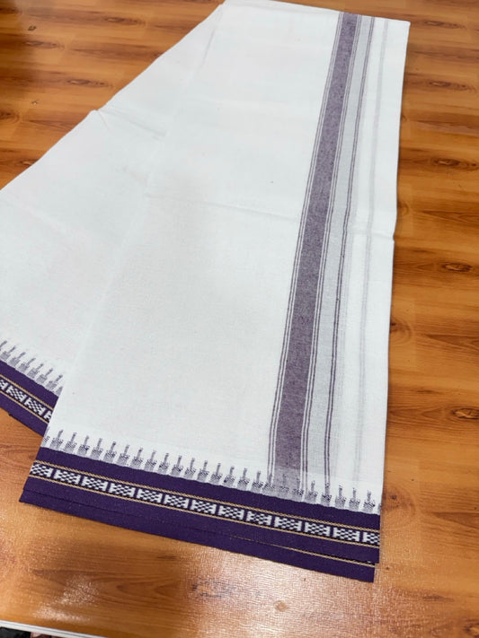 Kathar Type Single Mundu White 20S Pure Cotton Kaitharikada Special - Kaily / Lungi -  1.5 inch Violet Striped kara Kuppadam Border (2 meter / 4 muzham) - 3 KK5482 KUT
