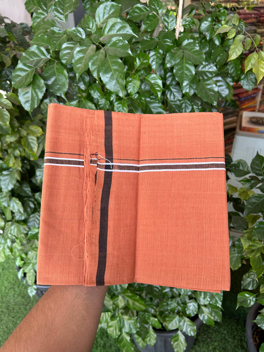 Kerala Handloom Single  - KaithariKada 100% Pure Cotton - Mundu/Dhoti Kavi Body & 0.75 inch Black & White Kara - (2 meter / 4 muzham)- 49 KK8051 ELA