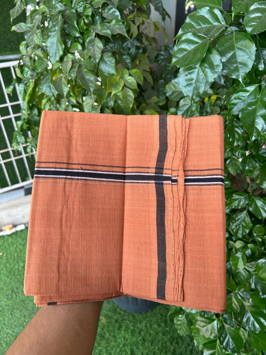 Kerala Handloom Single  - KaithariKada 100% Pure Cotton - Mundu/Dhoti Kavi Body & 0.75 inch Black & White Kara - (2 meter / 4 muzham)- 48 KK8051 ELA