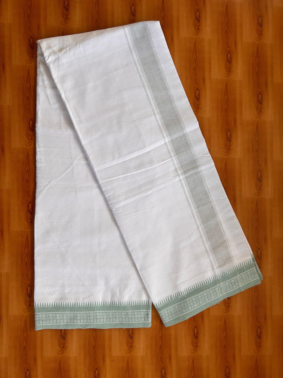 Kaitharikada Mixed cotton - Soft & Thick material - 2/40s thread - Single Lungi / Kaily & Neriyath set - 1.75 inch Light turquoise striped kara With White Colour Body (2 meter / 4 muzham) - 9 KK8092 SAT