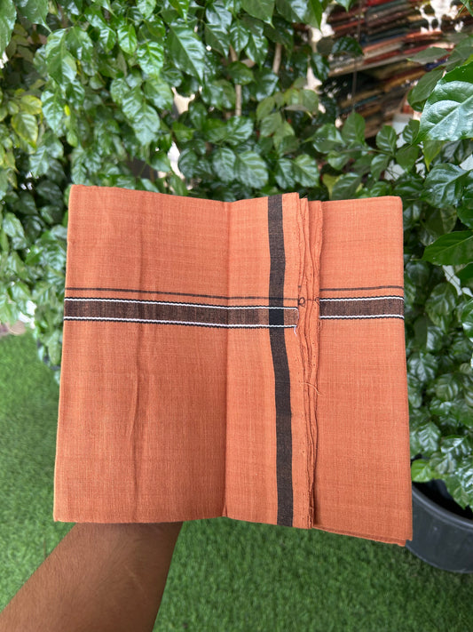 Kerala Handloom Single  - KaithariKada 100% Pure Cotton - Mundu/Dhoti Kavi Body & 0.75 inch Black & White Kara - (2 meter / 4 muzham)- 51 KK8051 ELA