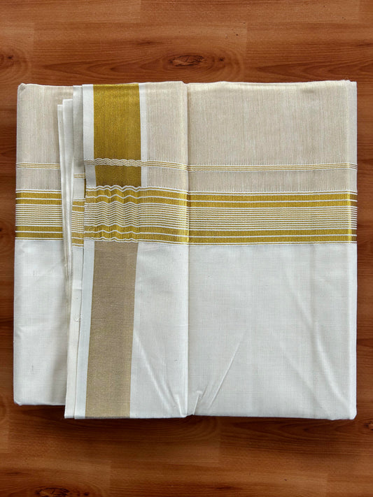 Double Off White Dhoti/Mund- 20% Discount! Kaitharikada Balaramapuram  Cotton - (60s) - 7.25 Inch Gold Kasav Tissue Striped Kara 4 mtr (8.5 muzham) - 3 KK5412 GAN