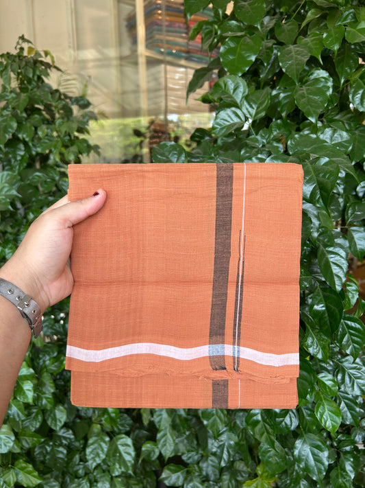 Kerala Handloom Single  - KaithariKada 100% Pure Cotton - Mundu/Dhoti Kavi Body & 0.75 inch Puliyilakkara Black Chutty Kara - (2 meter / 4 muzham)- 43 KK8051 ELA