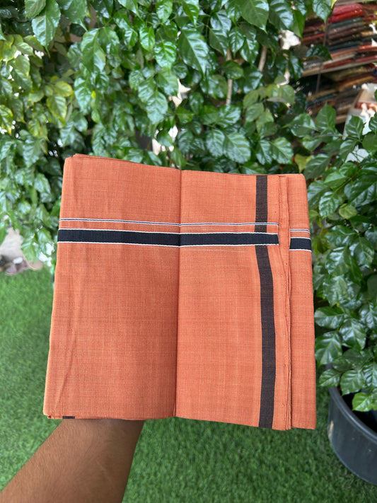 Kerala Handloom Single  - KaithariKada 100% Pure Cotton - Mundu/Dhoti Kavi Body & 0.75 inch Black & White Striped Kara - (2 meter / 4 muzham)- 42 KK8051 ELA