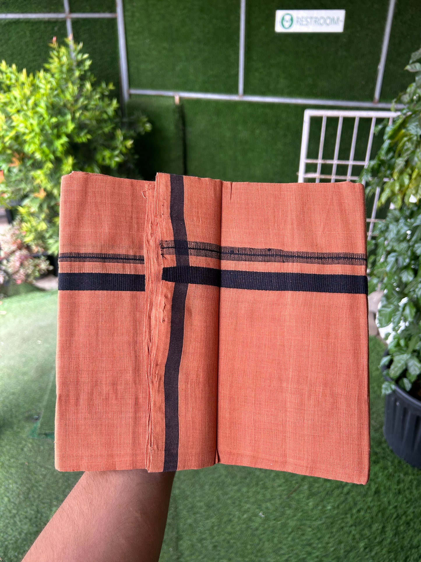 Kerala Handloom Single  - KaithariKada 100% Pure Cotton - Mundu/Dhoti Kavi Body & 0.75 inch Black Kara - (2 meter / 4 muzham)- 38 KK8051 ELA