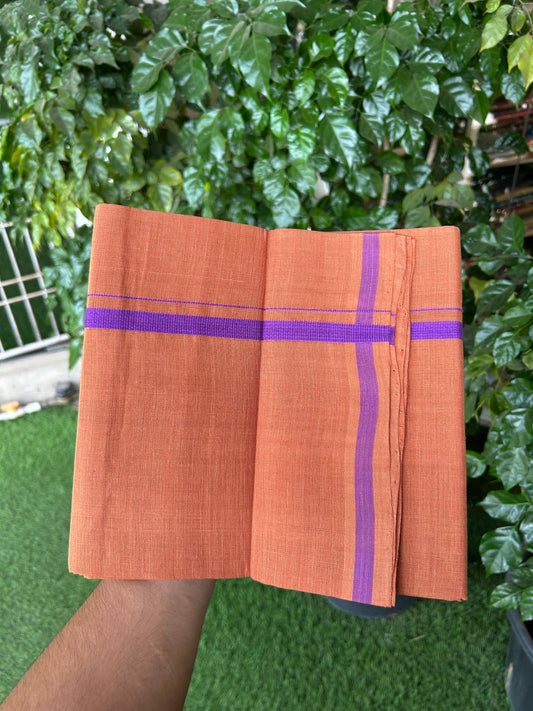Kerala Handloom Single  - KaithariKada 100% Pure Cotton - Mundu/Dhoti Kavi Body & 0.75 inch Violet Kara - (2 meter / 4 muzham)- 41 KK8051 ELA