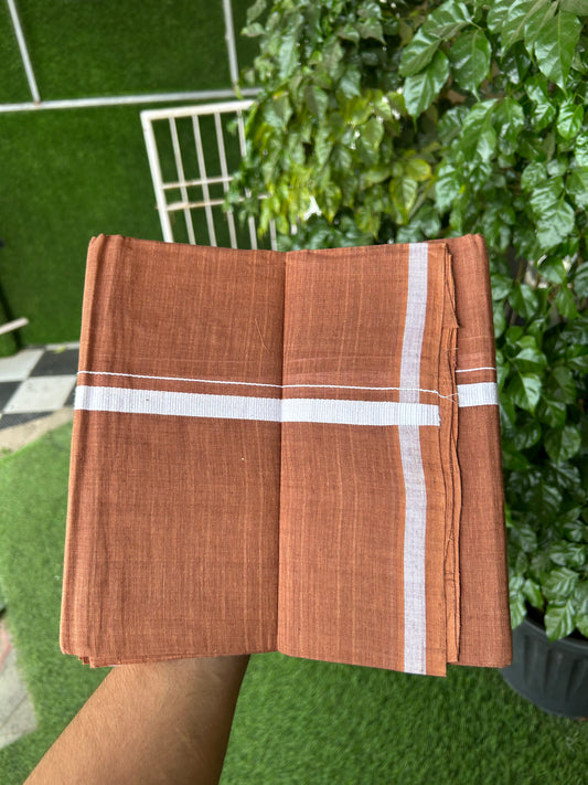 Kerala Handloom Single  - KaithariKada 100% Pure Cotton - Mundu/Dhoti Kavi Body & 0.75 inch White Kara - (2 meter / 4 muzham)- 57 KK8051 ELA