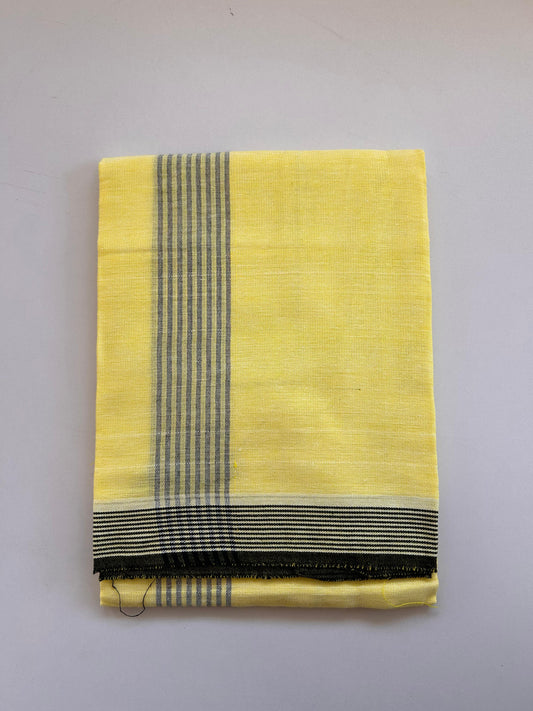 Kaitharikada - Single Kaily / Lungi - Mixed Cotton - (2/40s) twisted - 2 inch Black Striped kara with Yellow & White Shaded colour body (2 meter / 4 muzham) - 22 KK8089 SAT