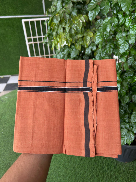 Kerala Handloom Single  - KaithariKada 100% Pure Cotton - Mundu/Dhoti Kavi Body & 0.75 inch Black & White Kara - (2 meter / 4 muzham)- 33 KK8051 ELA