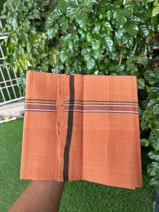 Kerala Handloom Single  - KaithariKada 100% Pure Cotton - Mundu/Dhoti Kavi Body & 0.75 inch Black & White Kara - (2 meter / 4 muzham)- 37 KK8051 ELA