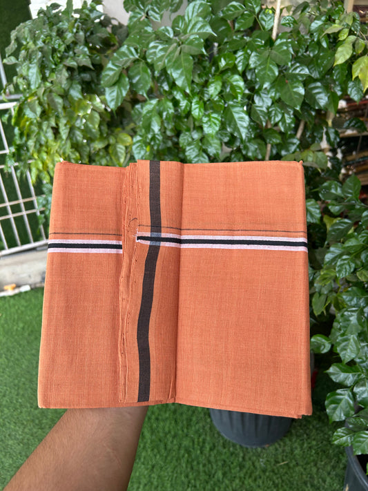 Kerala Handloom Single  - KaithariKada 100% Pure Cotton - Mundu/Dhoti Kavi Body & 0.75 inch Black & White Kara - (2 meter / 4 muzham)- 36 KK8051 ELA