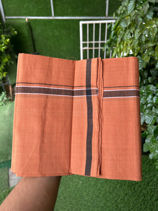 Kerala Handloom Single  - KaithariKada 100% Pure Cotton - Mundu/Dhoti Kavi Body & 0.75 inch Black & White Shaded Kara - (2 meter / 4 muzham)- 25 KK8051 ELA