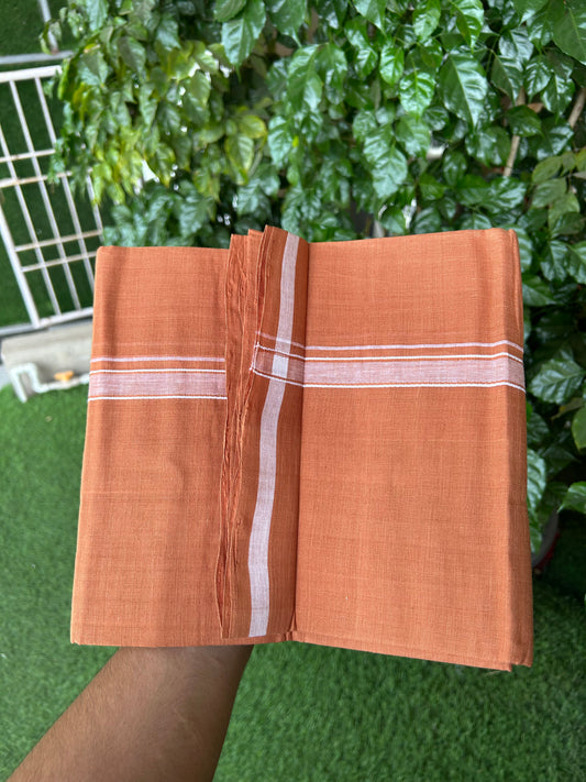 Kerala Handloom Single  - KaithariKada 100% Pure Cotton - Mundu/Dhoti Kavi Body & 0.75 inch White Kara - (2 meter / 4 muzham)- 31 KK8051 ELA