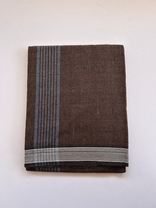 Kaitharikada - Single Kaily / Lungi - Mixed Cotton - (2/40s) twisted - 2.25 inch White Striped kara with Light Brown & Black Shaded colour body (2 meter / 4 muzham) - 25 KK8089 SAT