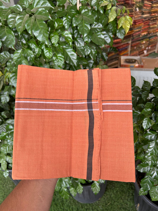 Kerala Handloom Single  - KaithariKada 100% Pure Cotton - Mundu/Dhoti Kavi Body & 0.75 inch Brown White Striped Kara - (2 meter / 4 muzham)- 22 KK8051 ELA