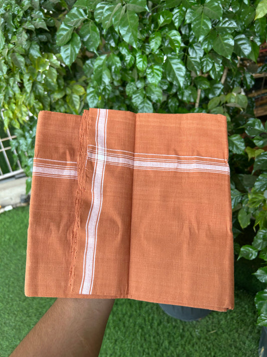 Kerala Handloom Single  - KaithariKada 100% Pure Cotton - Mundu/Dhoti Kavi Body & 0.5 inch White Striped Kara - (2 meter / 4 muzham)- 21 KK8051 ELA