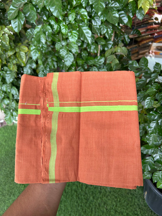 Kerala Handloom Single  - KaithariKada 100% Pure Cotton - Mundu/Dhoti Kavi Body & 0.75 inch Green Kara - (2 meter / 4 muzham)- 30 KK8051 ELA