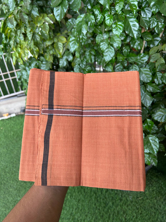 Kerala Handloom Single  - KaithariKada 100% Pure Cotton - Mundu/Dhoti Kavi Body & 0.5 inch Dark Brown & Black Kara - (2 meter / 4 muzham)- 20 KK8051 ELA