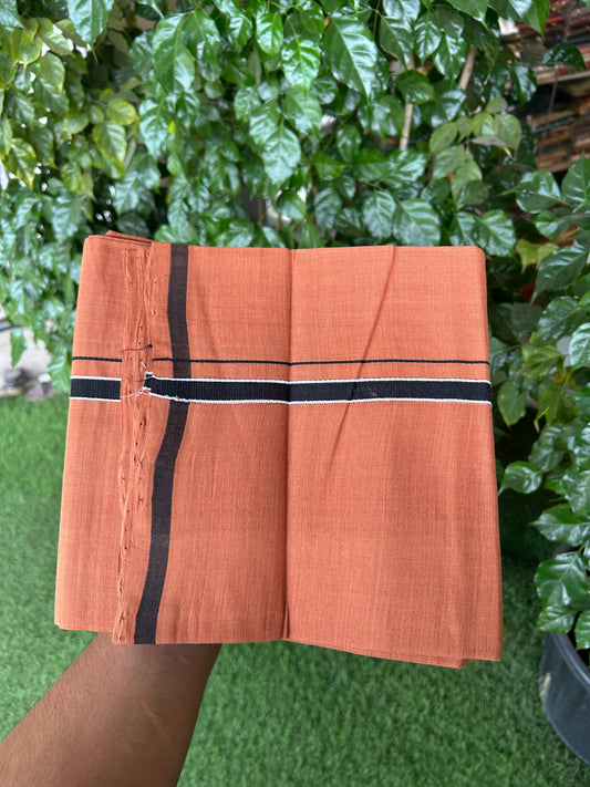 Kerala Handloom Single  - KaithariKada 100% Pure Cotton - Mundu/Dhoti Kavi Body & 0.75 inch Black & White Striped Kara - (2 meter / 4 muzham)- 46 KK8051 ELA