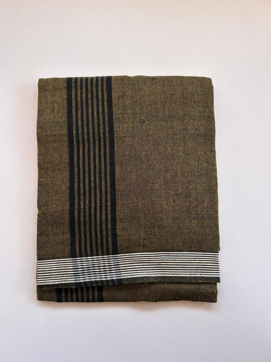 Kaitharikada - Single Kaily / Lungi - Mixed Cotton - (2/40s) twisted - 2.5 inch Black Striped kara with Mustard Yellow & Black Shaded colour body (2 meter / 4 muzham) - 27 KK8089 SAT