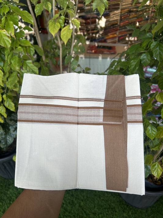 20% Discount! Kaitharikada Balaramapuram Double Off White Mundu/Dhoti - 100x80 - 1.5 Inch Chocolate Brown Shaded Stripes Kara 4 mtr (8.5 muzham) - 27 KK5311 VAS
