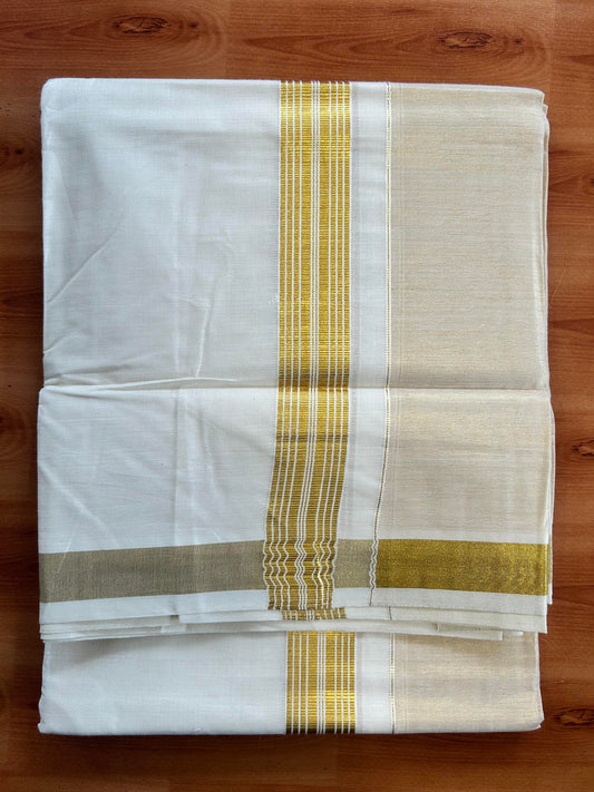 Double Off White Dhoti/Mund- 20% Discount! Kaitharikada Balaramapuram  Cotton - (60s) - 7.25 Inch Gold Kasav Tissue Striped Kara 4 mtr (8.5 muzham) - 10 KK5412 GAN
