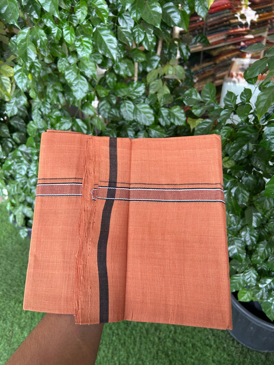 Kerala Handloom Single  - KaithariKada 100% Pure Cotton - Mundu/Dhoti Kavi Body & 0.75 inchBrown & Black Shaded Kara - (2 meter / 4 muzham)- 28 KK8051 ELA