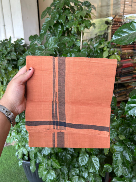 Kerala Handloom Single  - KaithariKada 100% Pure Cotton - Mundu/Dhoti Kavi Body & 0.75 inch Puliyilakkara Black Chutty Kara - (2 meter / 4 muzham)- 27 KK8051 ELA