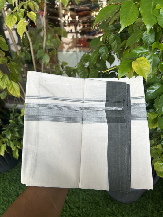 20% Discount! Kaitharikada Balaramapuram Double Off White Mundu/Dhoti - 100x80 - 1.5 Inch Army Green Shaded Stripes Kara 4 mtr (8.5 muzham) - 26 KK5311 VAS