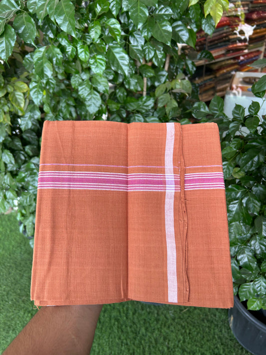 Kerala Handloom Single  - KaithariKada 100% Pure Cotton - Mundu/Dhoti Kavi Body & 0.75 inch Pink Shaded Striped Kara - (2 meter / 4 muzham)- 26 KK8051 ELA