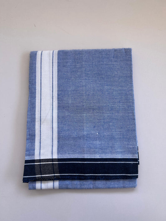 Kaitharikada - Single Kaily / Lungi - Mixed Cotton - (2/40s) twisted - 2 inch White Shaded kara with Steel Blue & White Shaded colour body (2 meter / 4 muzham) - 37 KK8089 SAT