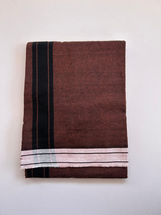 Kaitharikada - Single Kaily / Lungi - Mixed Cotton - (2/40s) twisted - 2 inch Black Shaded kara with Chestnut & Black Shaded colour body (2 meter / 4 muzham) - 41 KK8089 SAT