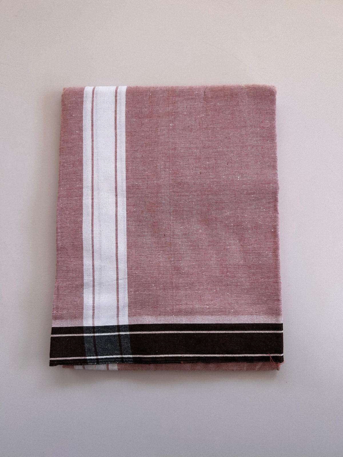 Kaitharikada - Single Kaily / Lungi - Mixed Cotton - (2/40s) twisted - 2 inch White Shaded kara with Chestnut & White Shaded colour body (2 meter / 4 muzham) - 42 KK8089 SAT