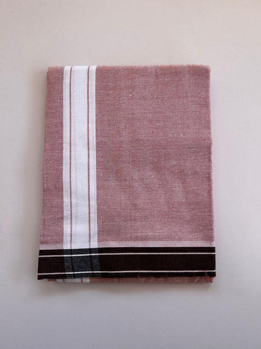 Kaitharikada - Single Kaily / Lungi - Mixed Cotton - (2/40s) twisted - 2 inch White Shaded kara with Chestnut & White Shaded colour body (2 meter / 4 muzham) - 42 KK8089 SAT