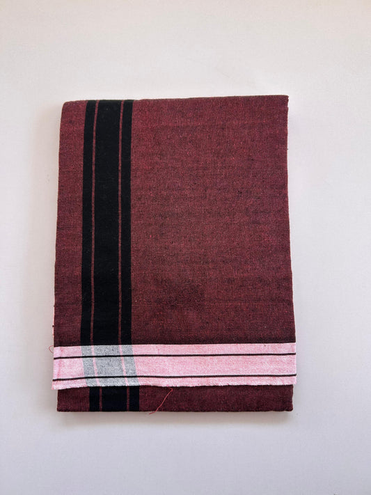 Kaitharikada - Single Kaily / Lungi - Mixed Cotton - (2/40s) twisted - 2 inch Black Shaded kara with Rose Pink & Black Shaded colour body (2 meter / 4 muzham) - 43 KK8089 SAT