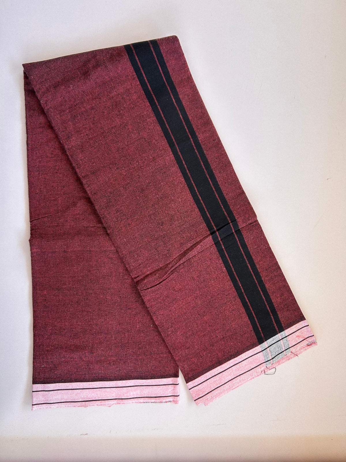Kaitharikada - Single Kaily / Lungi - Mixed Cotton - (2/40s) twisted - 2 inch Black Shaded kara with Rose Pink & Black Shaded colour body (2 meter / 4 muzham) - 43 KK8089 SAT