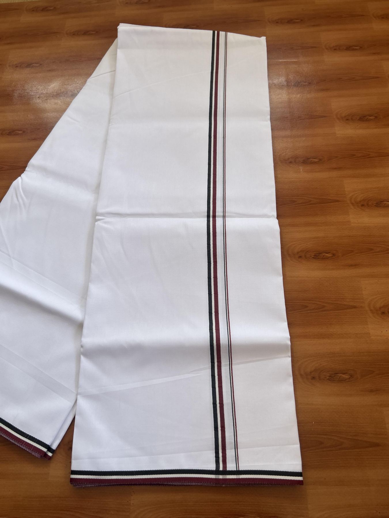 Admk Veshti - 20% Discount! KaithariKada 100% Mill Bleached Mercerised Cotton Pure white Single Mundu/Dhoti - 100X100 - 0.25 inch Black White & Maroon Red kara - 2 KK5359 KBF