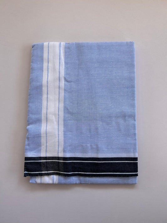 Kaitharikada - Single Kaily / Lungi - Mixed Cotton - (2/40s) twisted - 2 inch White Shaded kara with Light Blue & White Shaded colour body (2 meter / 4 muzham) - 48 KK8089 SAT