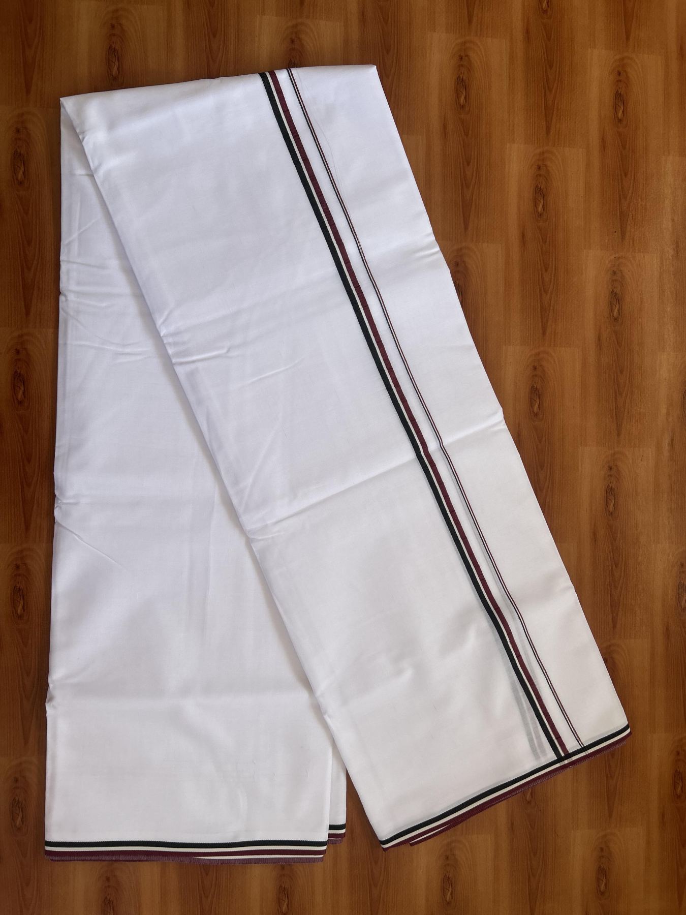 Admk Veshti - 20% Discount! KaithariKada 100% Mill Bleached Mercerised Cotton Pure white Double Mundu/Dhoti - 100X100 - 0.5 inch Black White & Maroon kara - 4 Mtr (8.5 muzham) - 8 KK5385 KBF