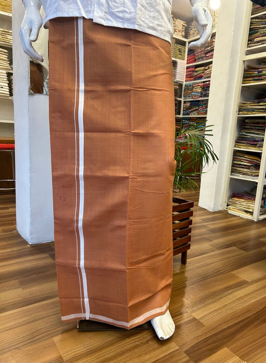 KaithariKada 100% Pure Cotton - HANDLOOM Single Mundu/Dhoti  KAVI Brown COLOUR BODY & White 3.cm Kara- 4KK445VAS