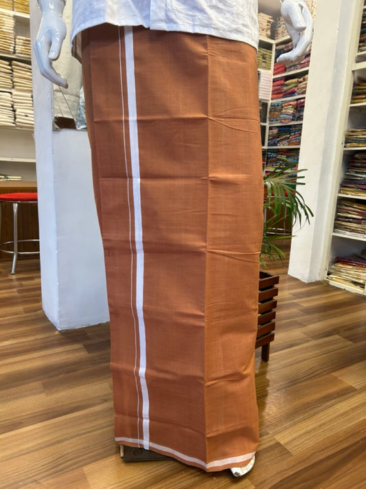 KaithariKada 100% Pure Cotton - HANDLOOM Single Mundu/Dhoti KAVI Brown COLOUR BODY & White 2.5cm Kara- 3KK449VIN