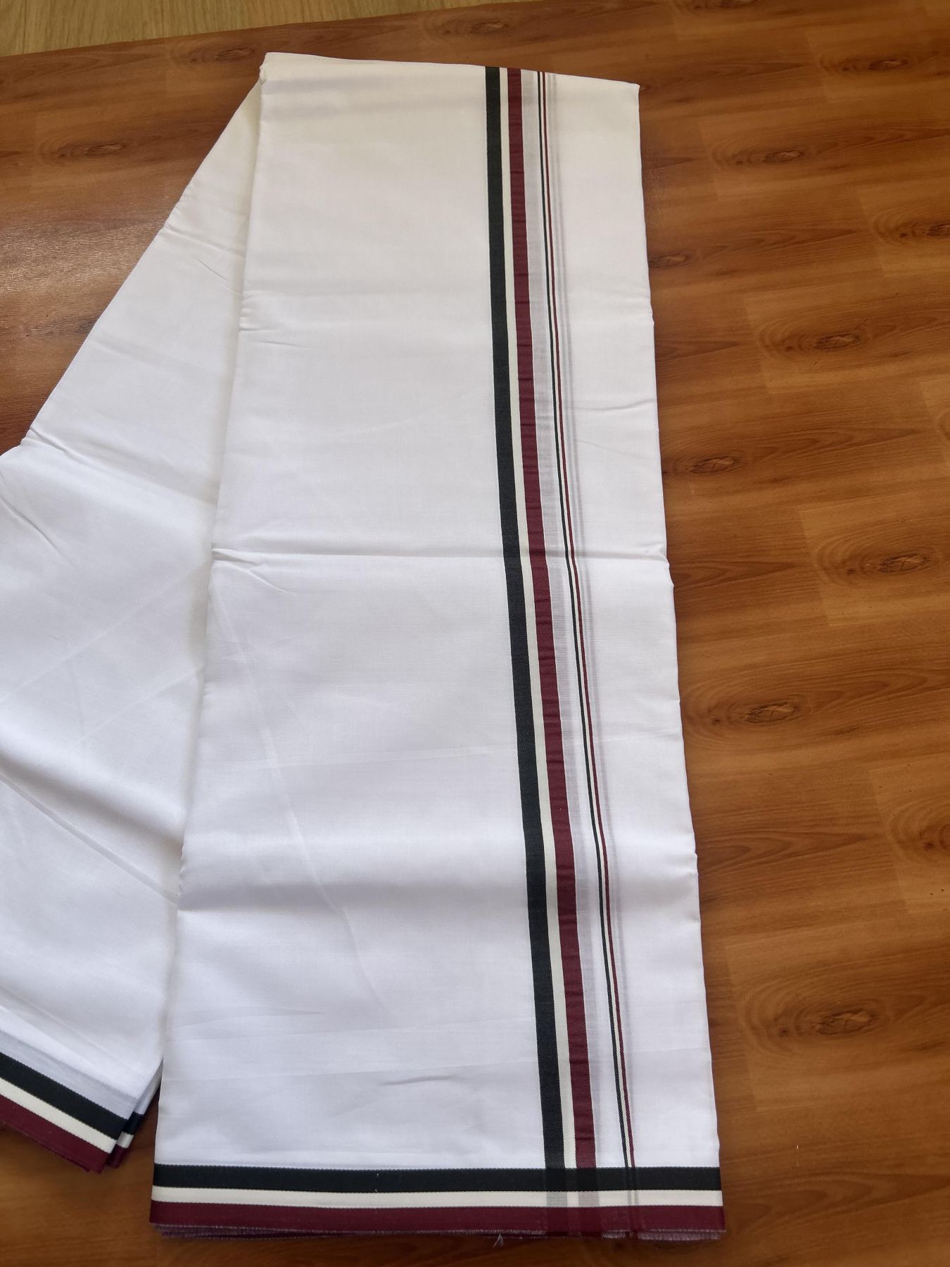 Admk Veshti - 20% Discount! KaithariKada 100% Mill Bleached Mercerised Cotton  Pure white Double Mundu/Dhoti - 100X100 - 0.75 inch Black White & Maroon kara - 4 Mtr (8.5 muzham) - 6 KK5385 KBF