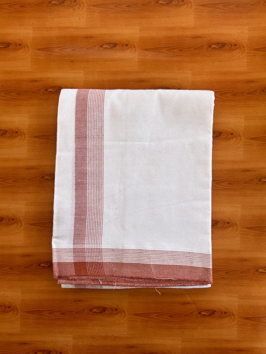 Kaitharikada - Single Kaily / Lungi - Mixed Cotton - (2/40s) twisted - 1.75 inch Reddish Brown shaded Striped kara with White colour body (2 meter / 4 muzham) - 8 KK8091 SAT