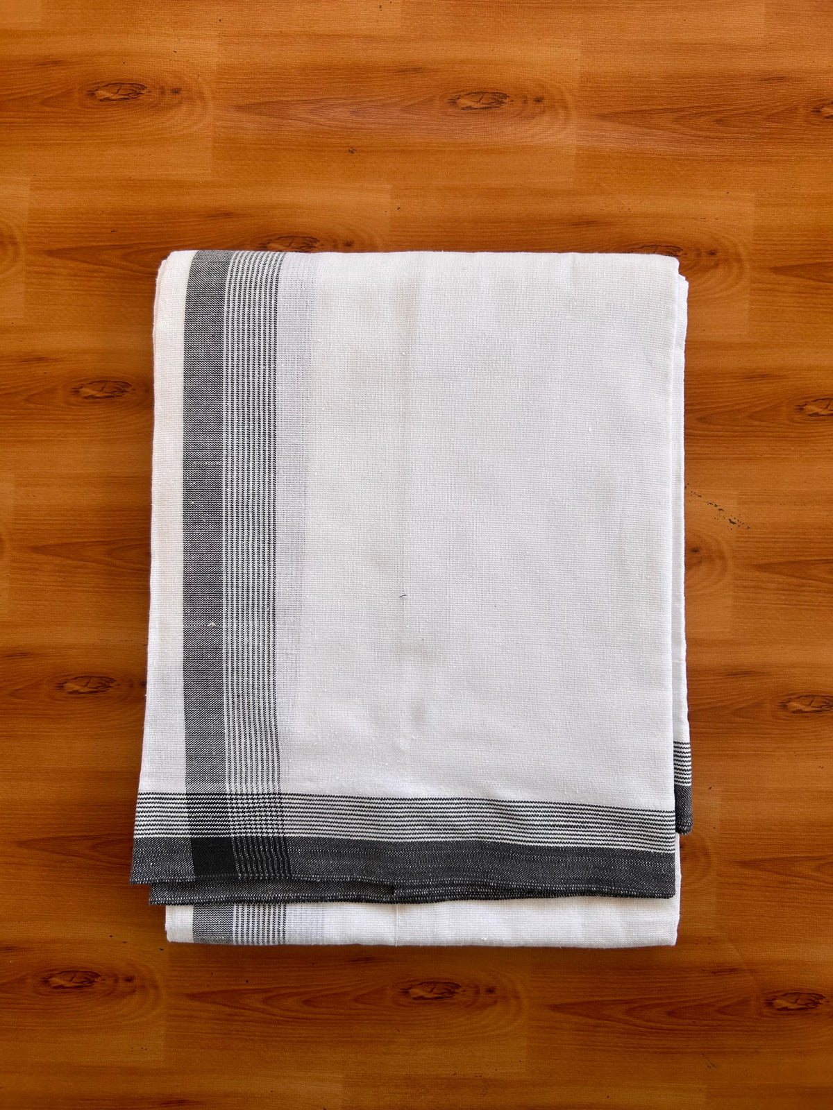 Kaitharikada - Single Kaily / Lungi - Mixed Cotton - (2/40s) twisted - 1.75 inch Ash Black shaded Striped kara with White colour body (2 meter / 4 muzham) - 9 KK8091 SAT
